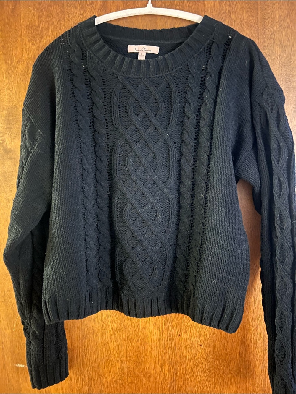 Love Tree Black Cable Knit Crewneck Sweater